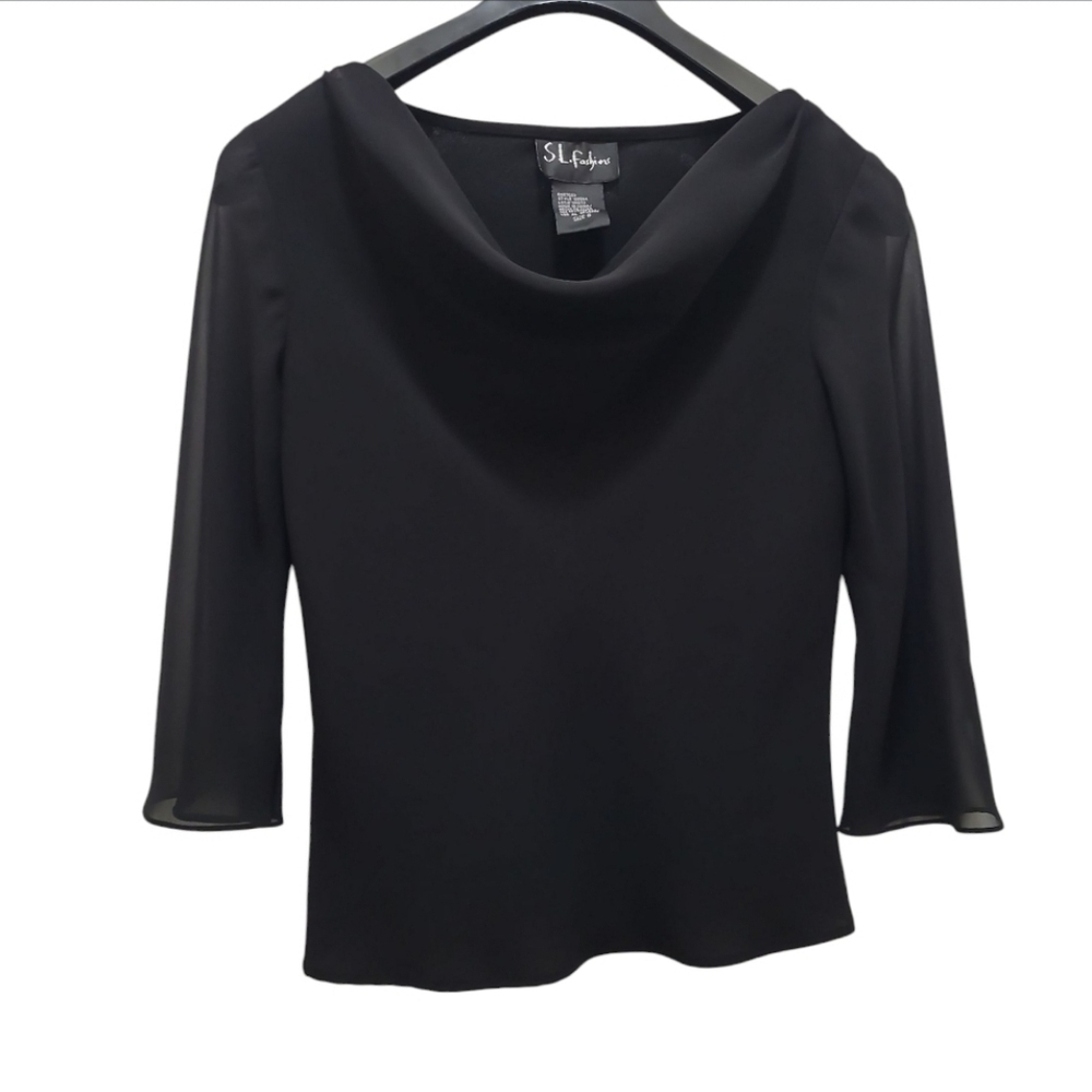 SL Fashions Draped Sheer Sleeve Blouse Size 8